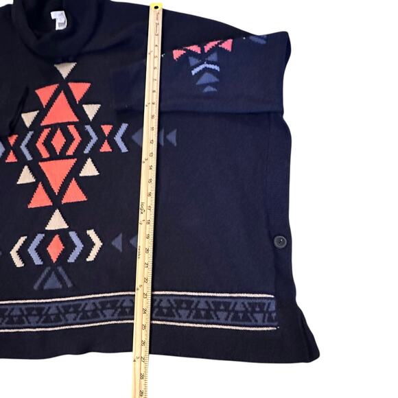 J.Jill Aztec Knit Poncho Southwestern Aztec Sweater Navy Blue Size XL Petite - Picture 7 of 7